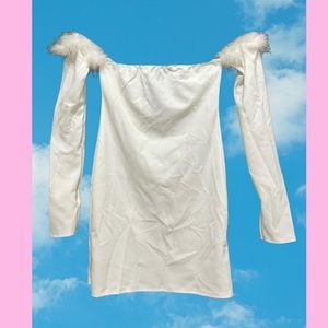 Nasty Gal Feather Trim Longsleeve Dress 🤍🤍
